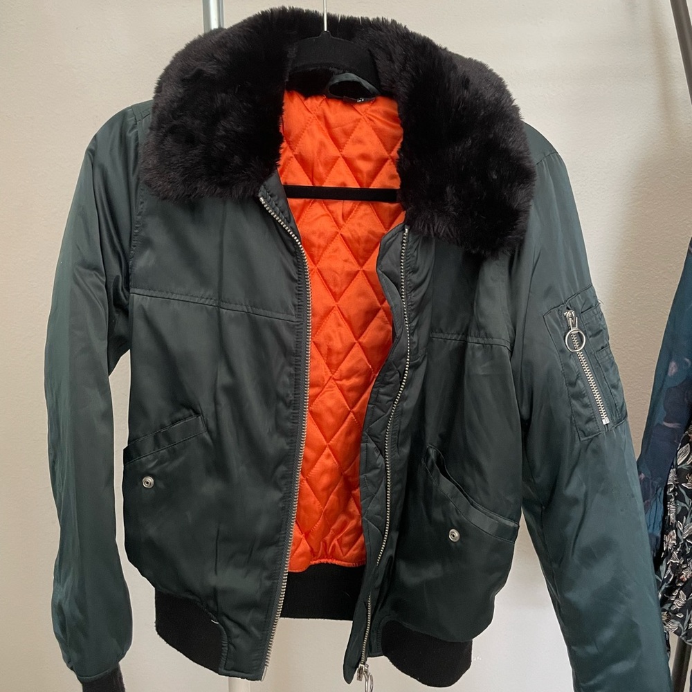 Topshop “Kane” Fur Bomber Green